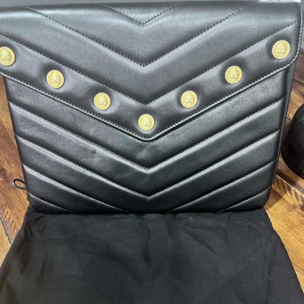 CHANEL OVERSIZE QUILTED BLACK CLUTCH